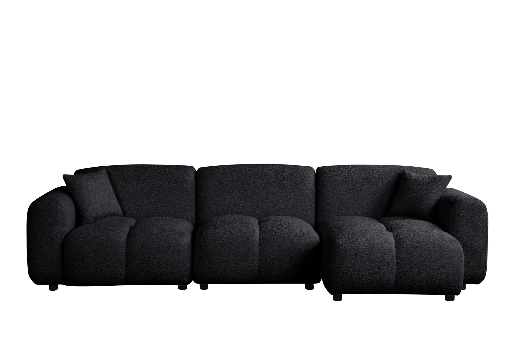 Room view of Bella Black Boucle Sectional sofa in living room