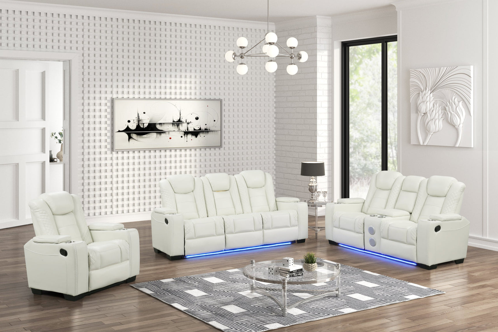 Stefano loveseat with Bluetooth speaker close-up