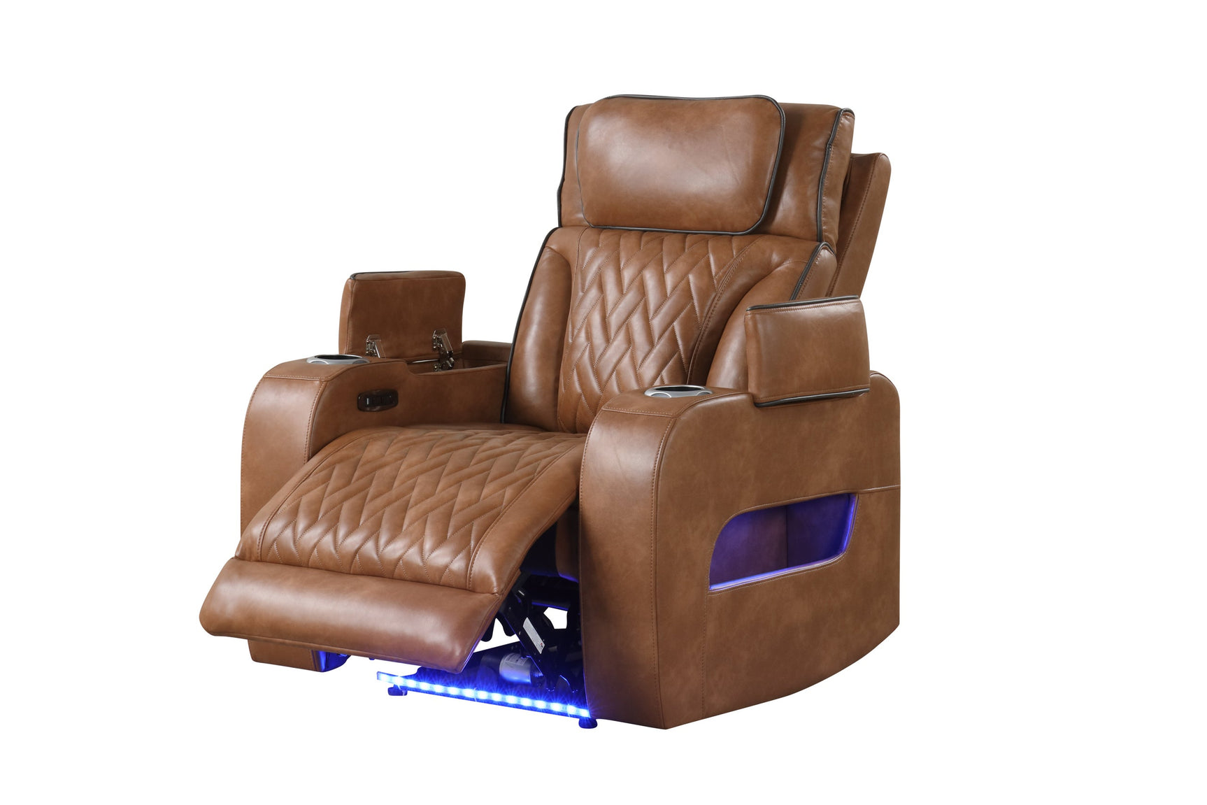 LED lighting detail on Dubai brown leather recliner