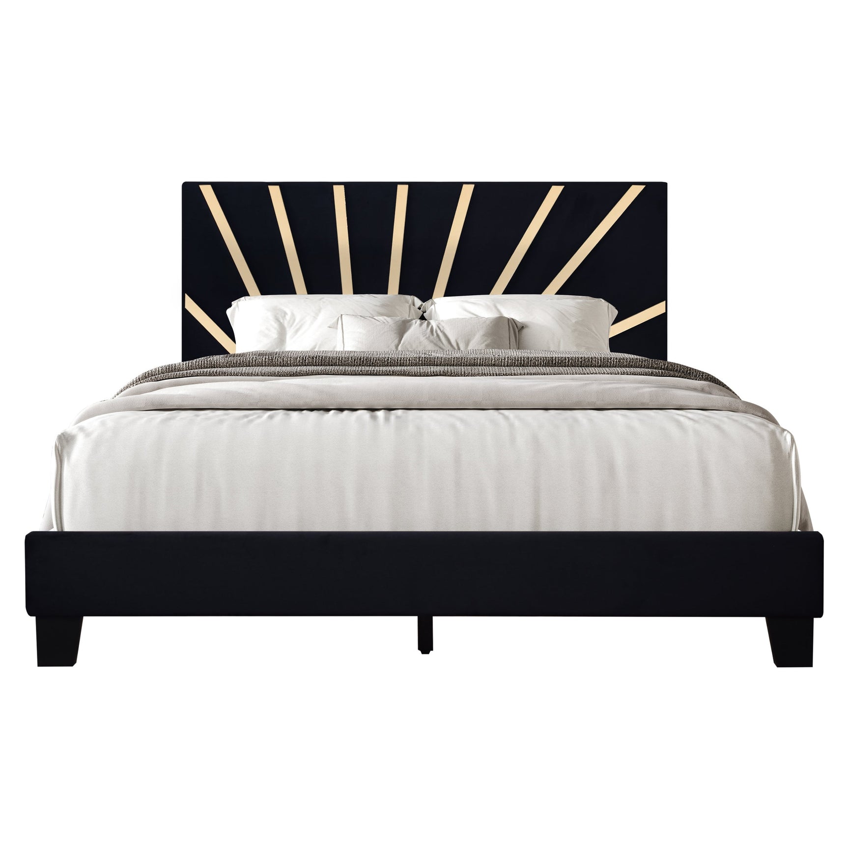 Close-up of black velvet upholstery on Nico king platform bed