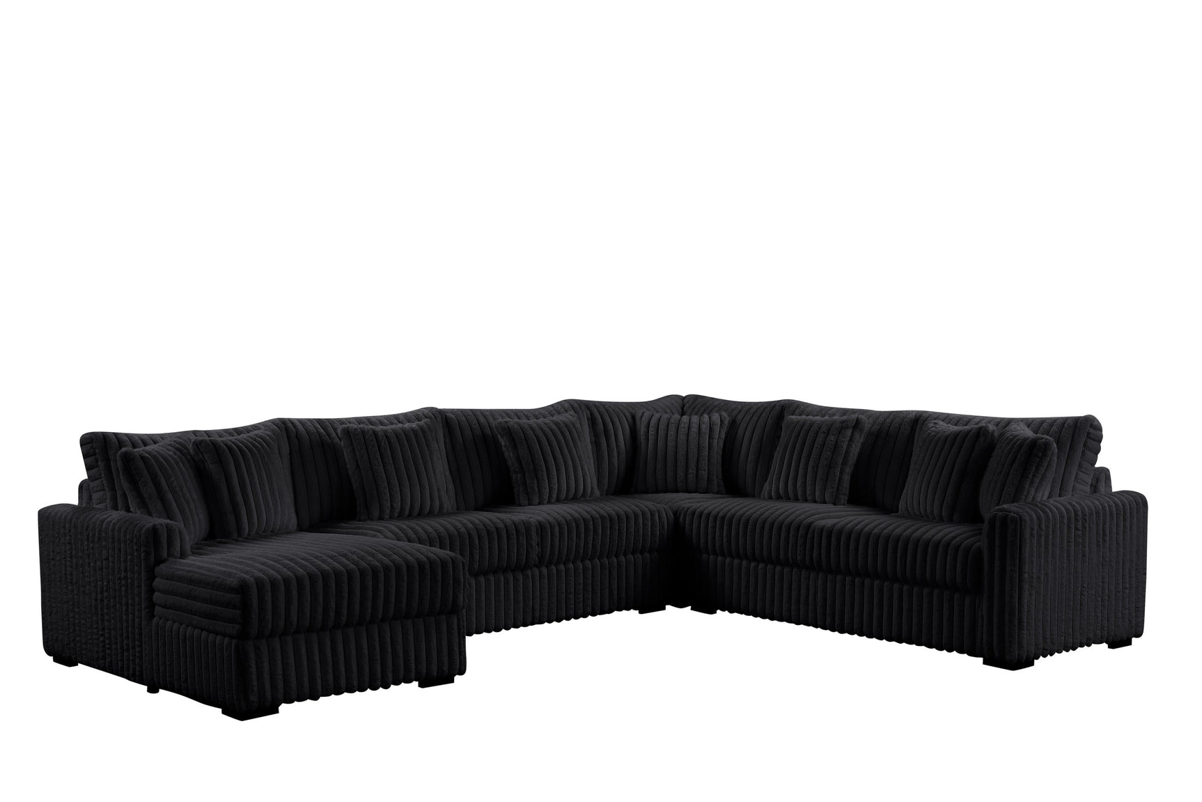 Side view of Solana Black sectional sofa in black fabric