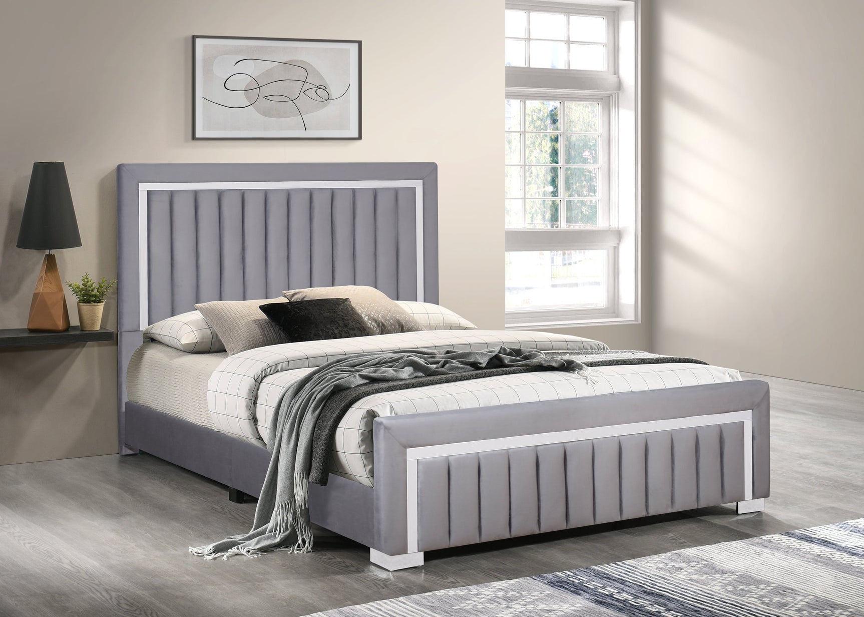Heindal Gray Upholstered Panel Twin Bed