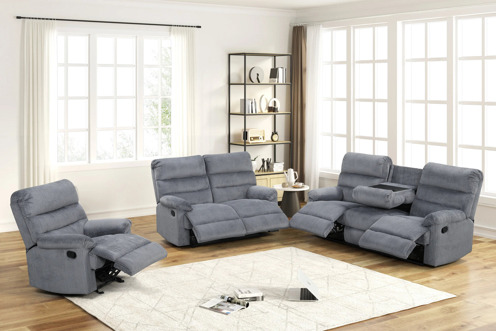 Albert gray fabric reclining loveseat, side view