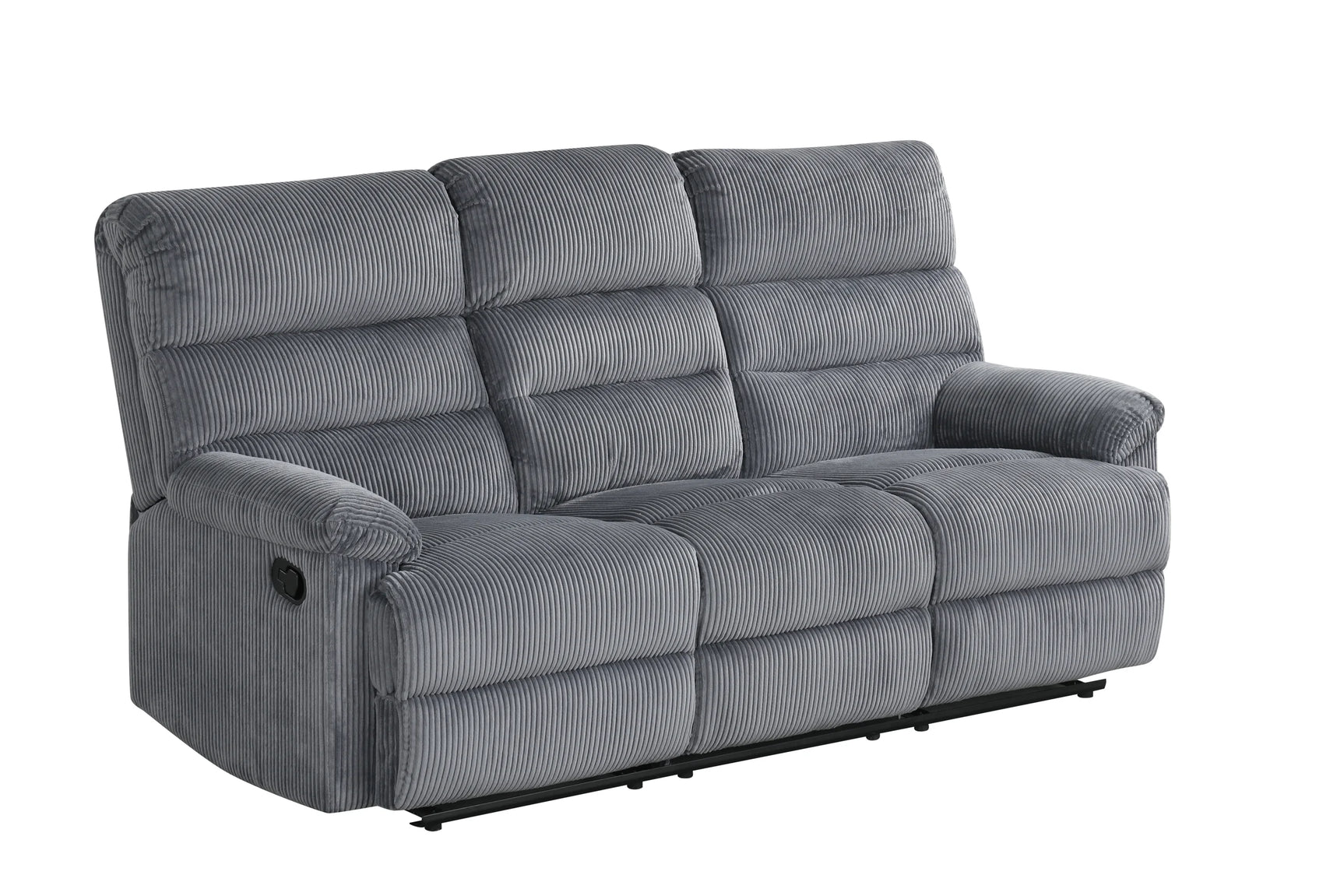 Gray reclining sofa armrest detail