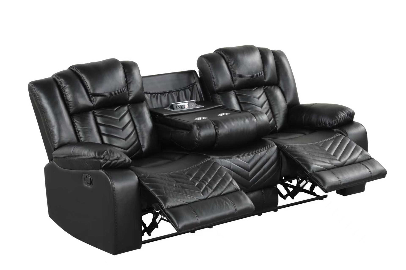 Ace Black sofa drop-down table with cup-holders and power outlets