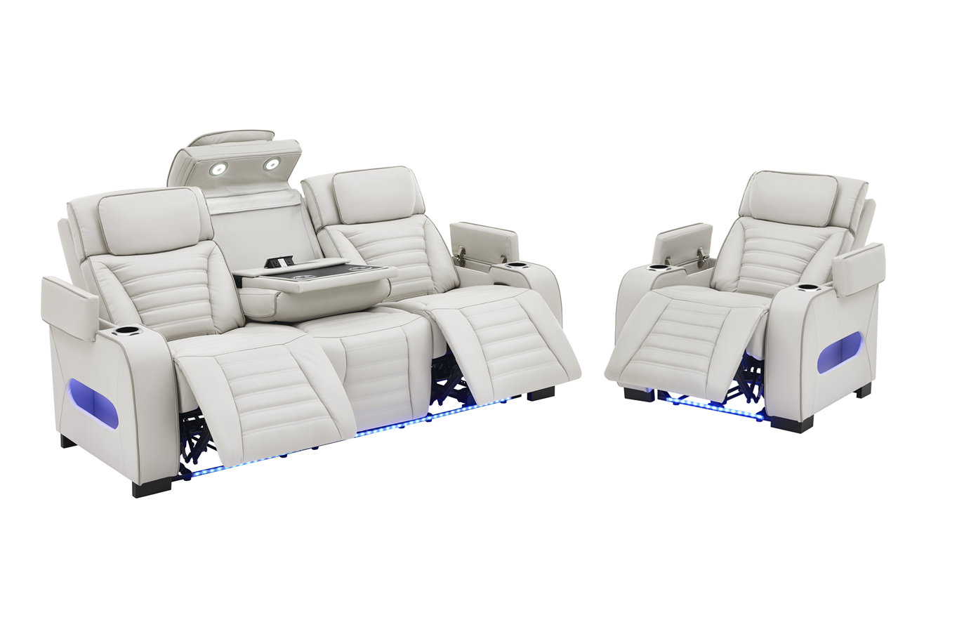 Tokyo Sand Leather Gel Reclining Sofa and Chair front view
