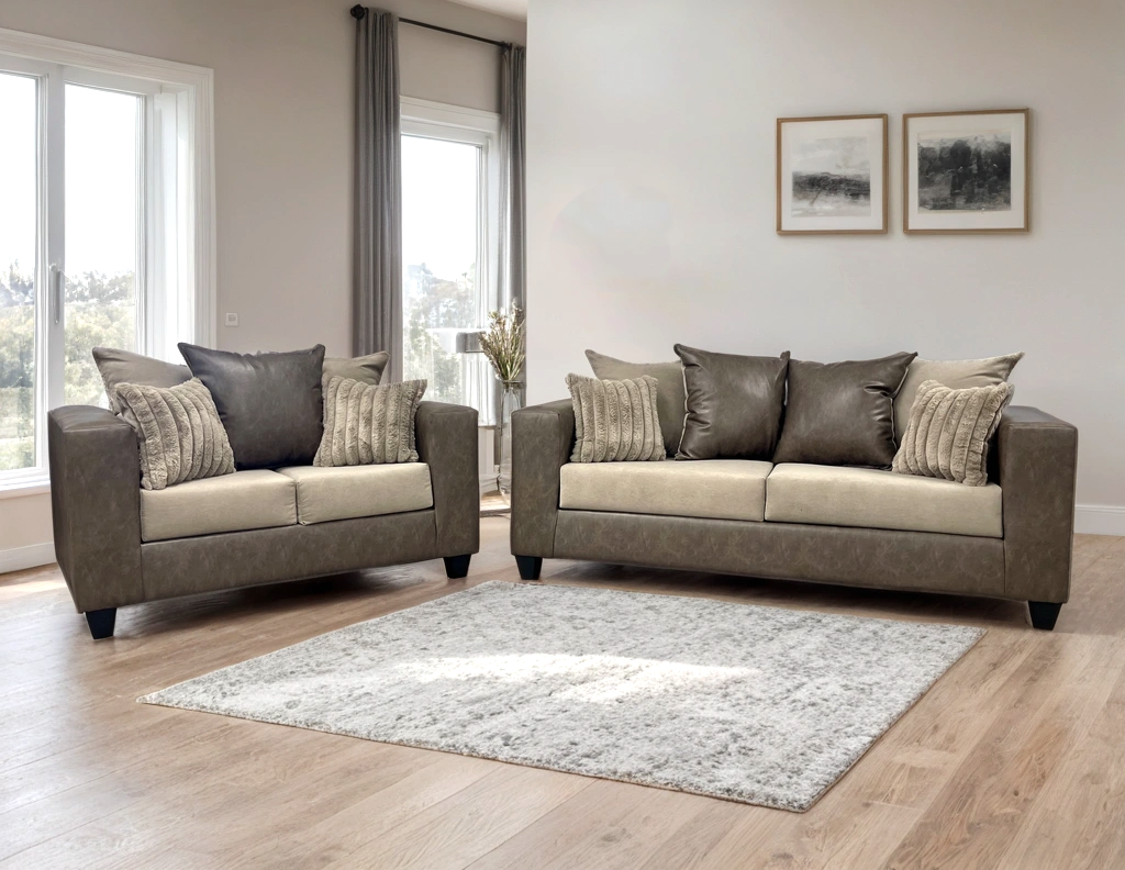 front view of Monroe Latte 2-Piece Living Room Set sofa and loveseat
