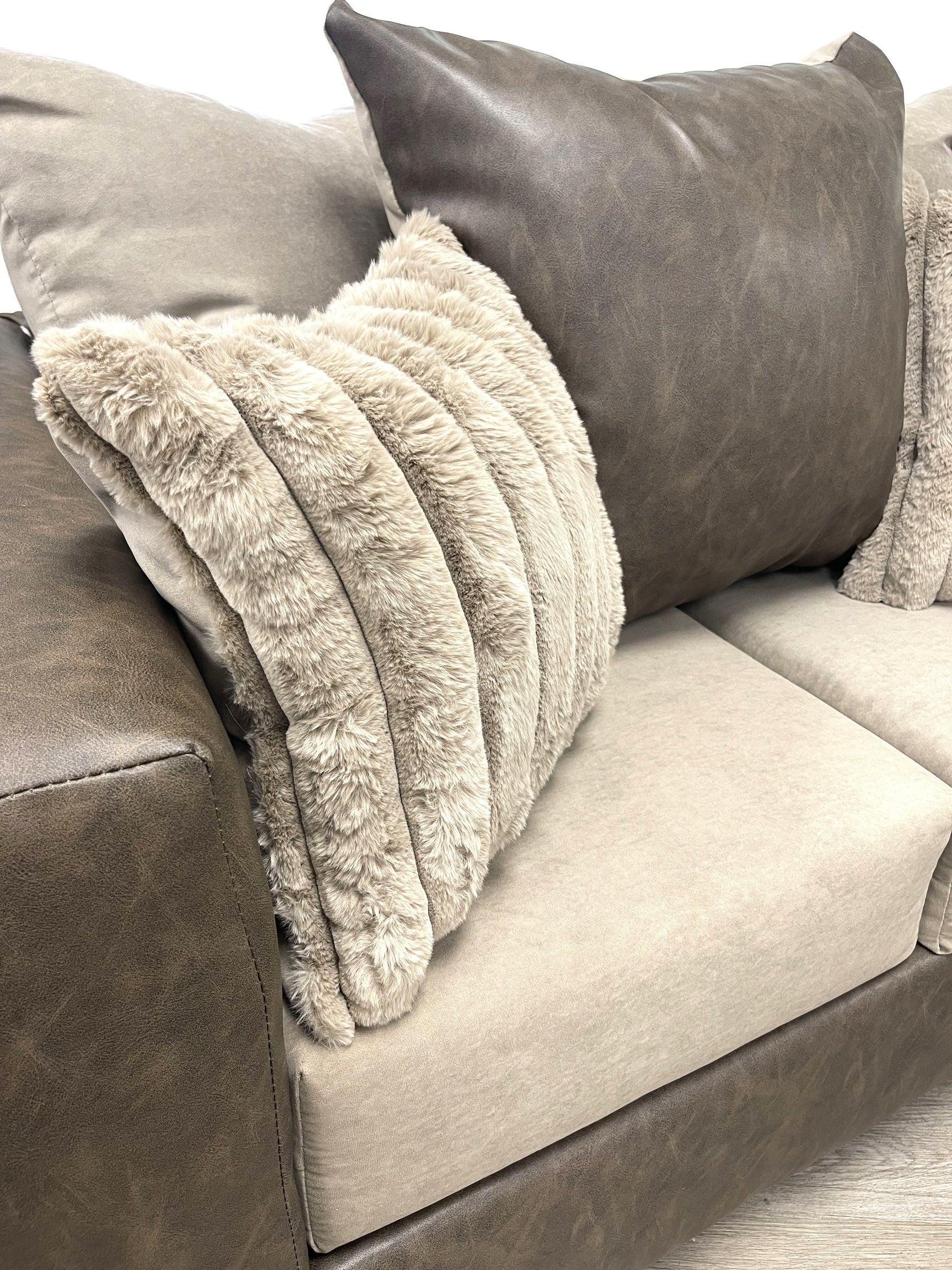 close-up detail of Monroe Latte 2-Piece Living Room Set upholstery and cushions