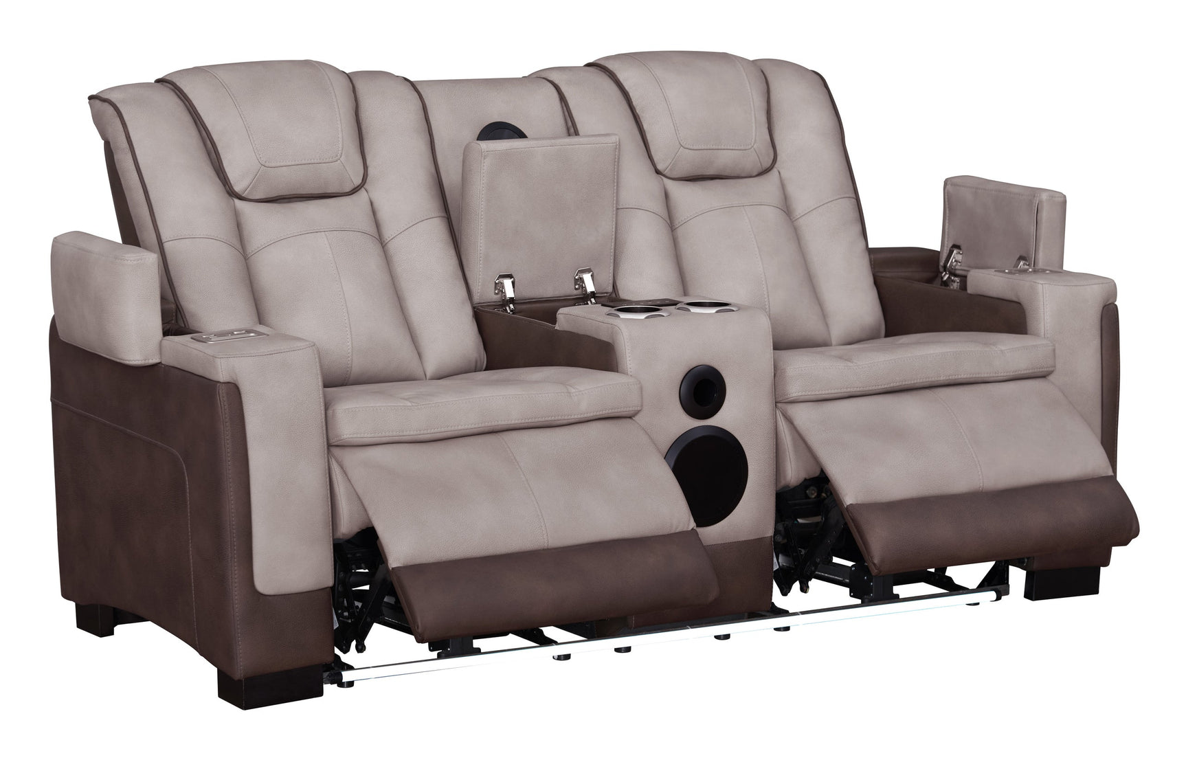 Loveseat featuring Bluetooth speaker and cup holders