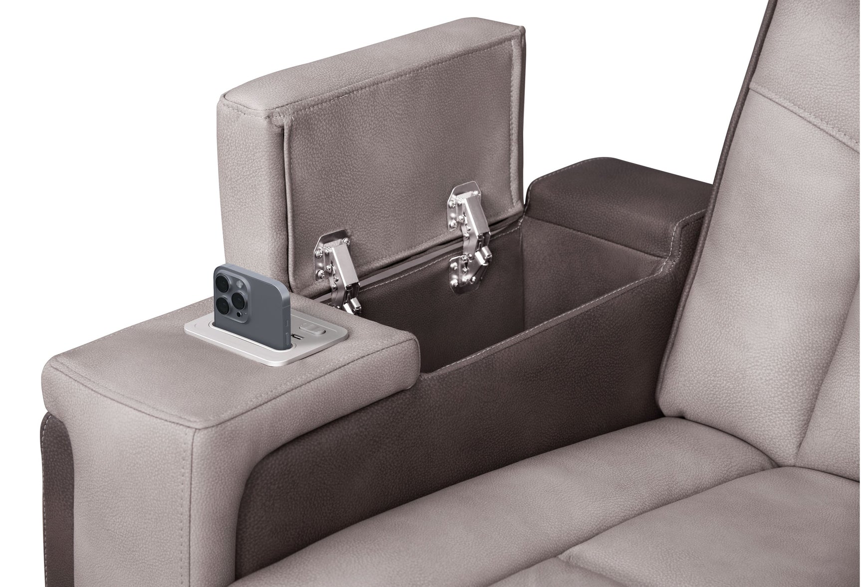 Set USB charging ports and electrical outlets on sofa