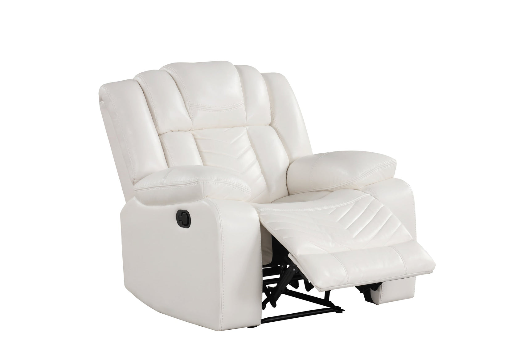 Ace White reclining loveseat showing cup holders and power outlets