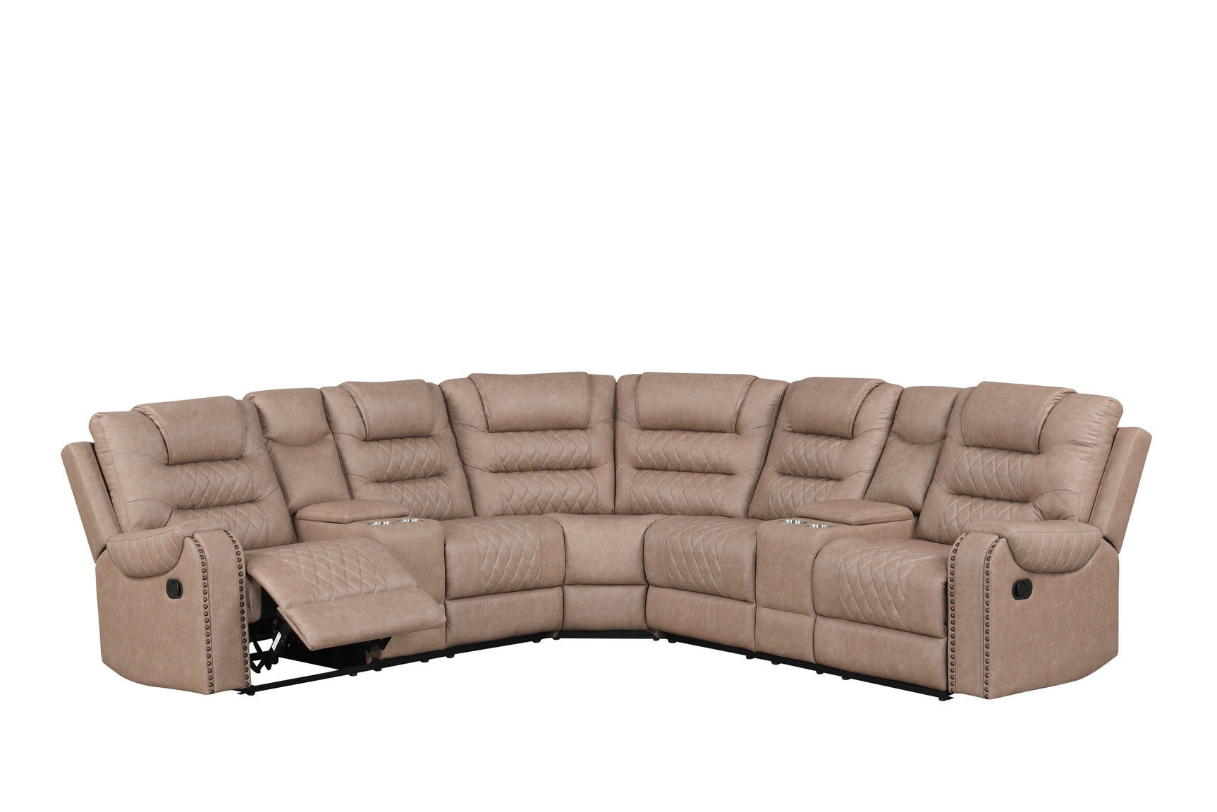 Jordon Light Brown Reclining Sectional close detail