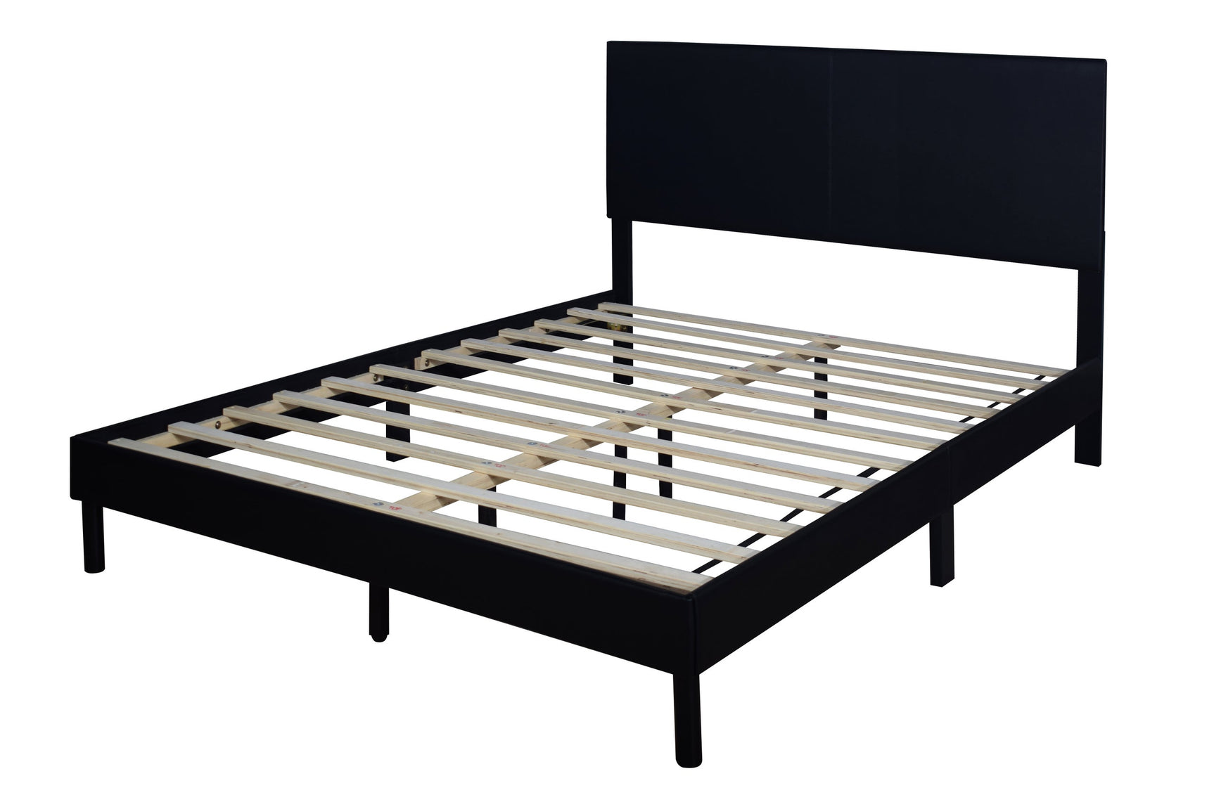 Black PU platform bed close-up of upholstery