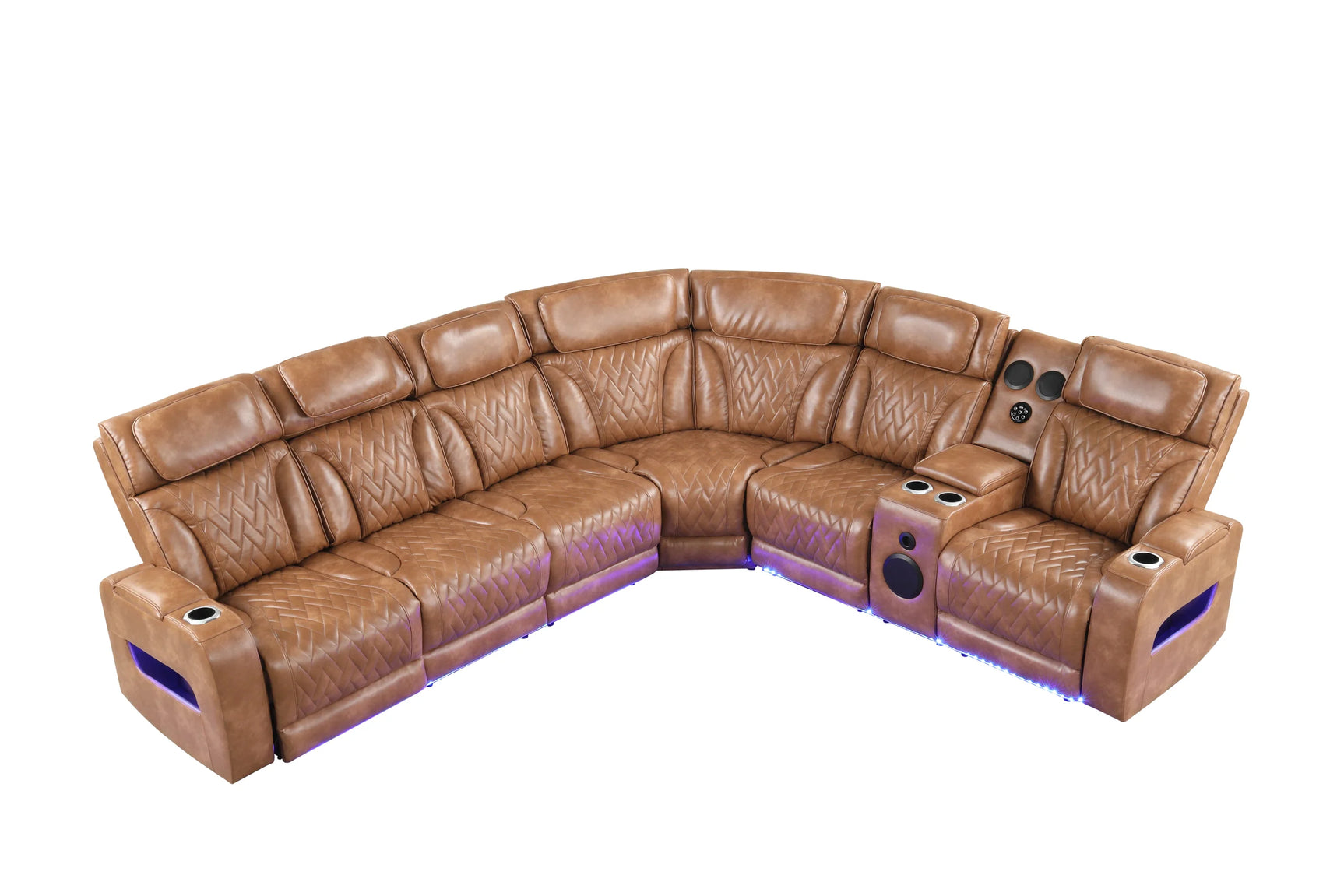 Brown leather wedge sectional piece