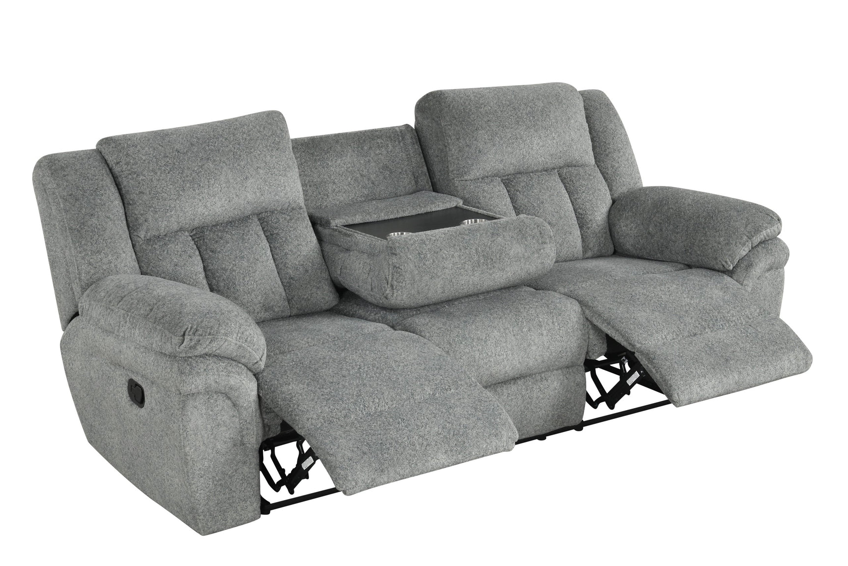 Close-up of plush textured gray fabric upholstery