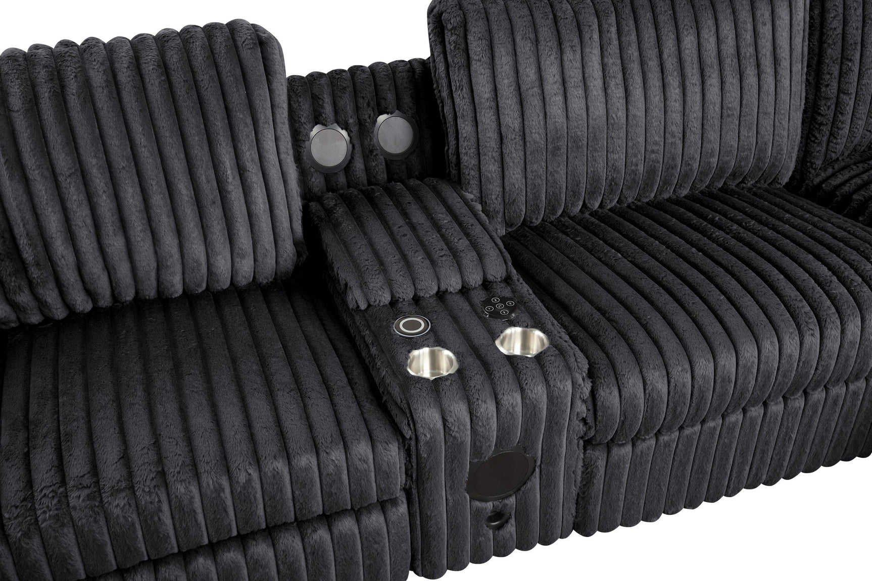 Amelia Onyx sectional corner view displaying seat arrangement and upholstery