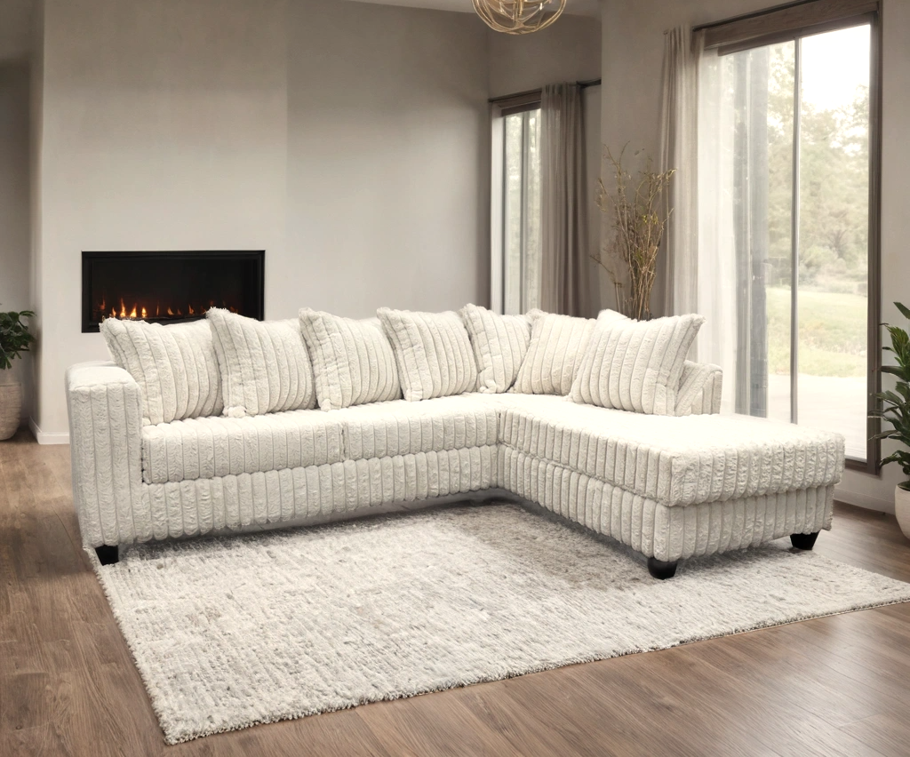 FiveTen Cream Velvet Sectional sofa close-up detail