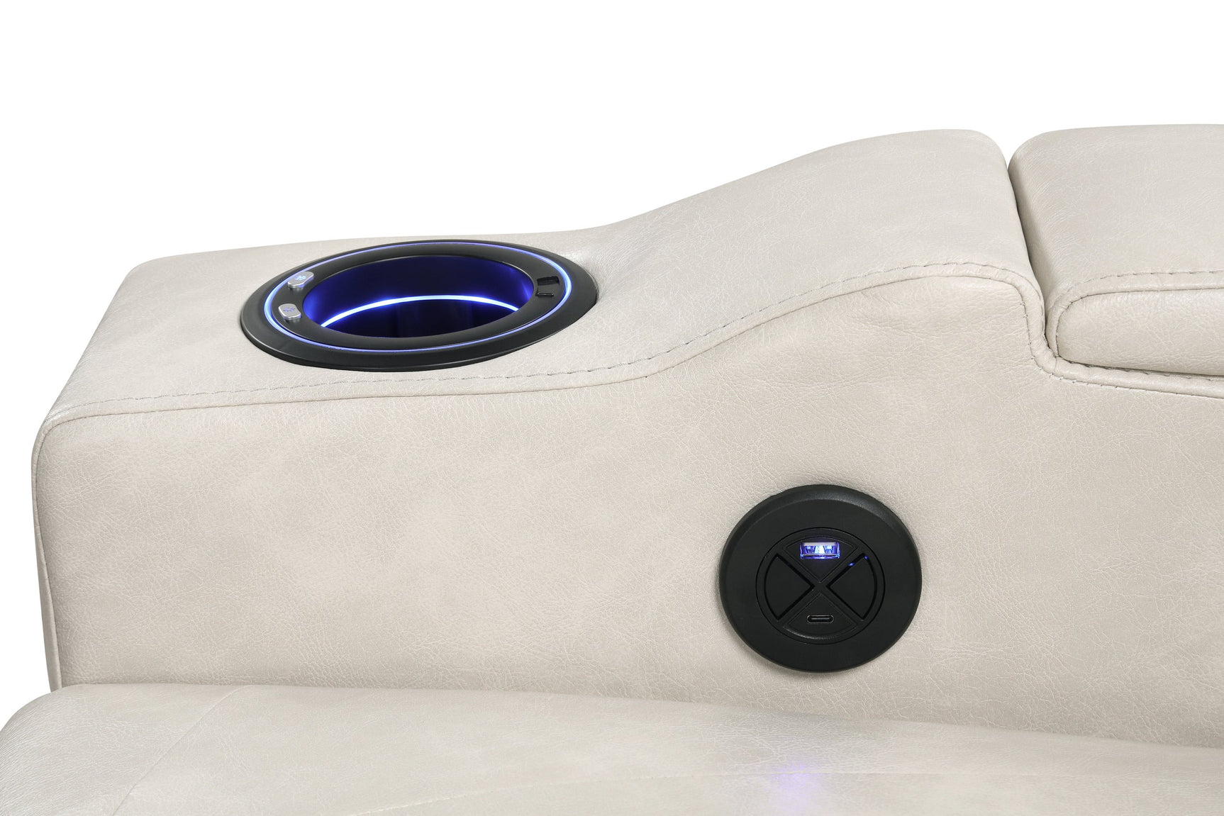 Double storage arms feature on Topgun ivory recliner