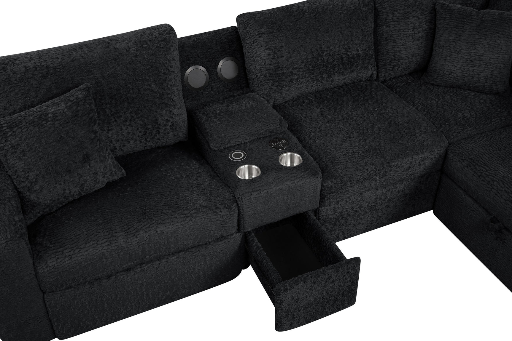 Room view showing Hunter Black sectional sofa setup