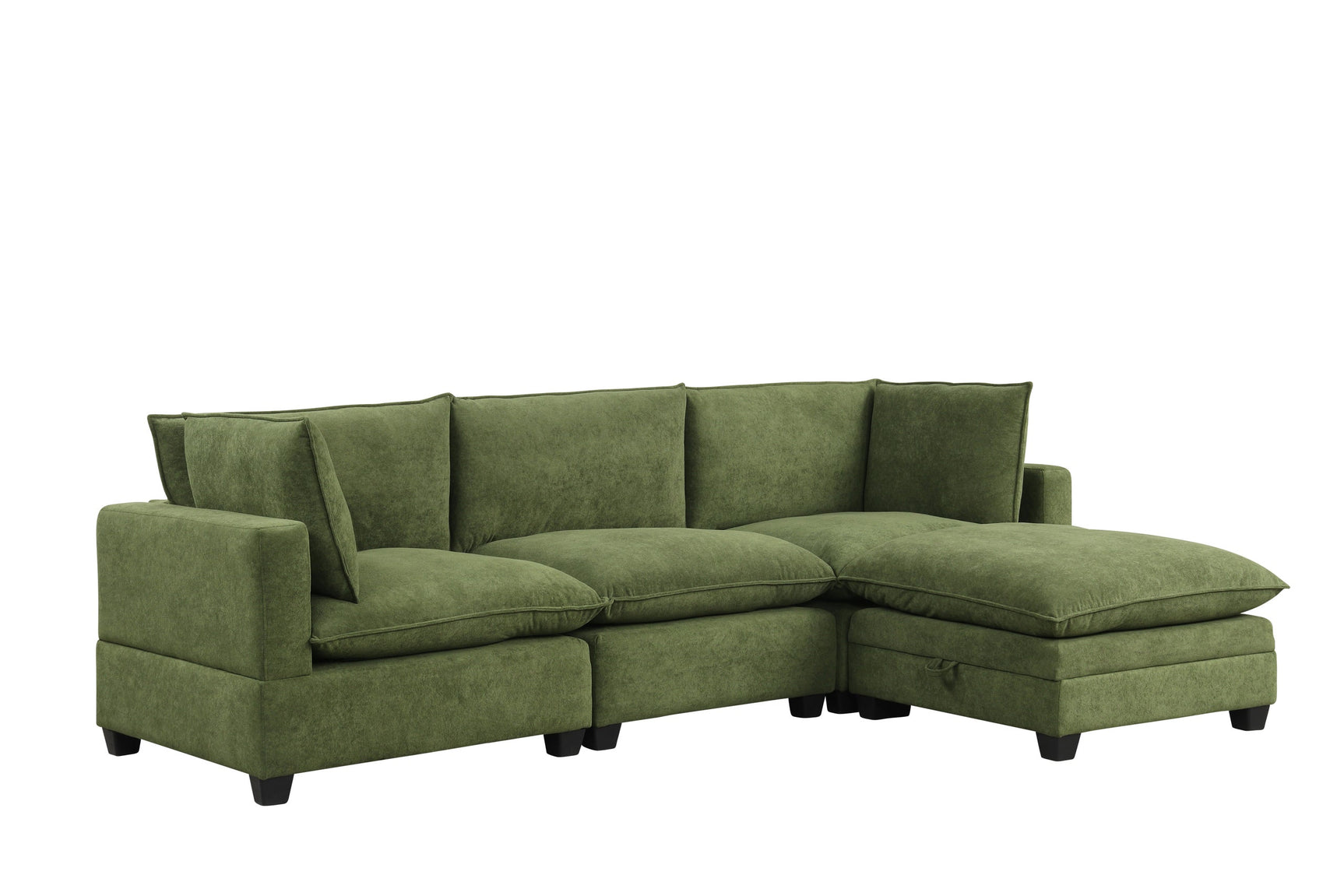 Side view of Cloud Olive Modular Fabric Sectional Sofa in olive green
