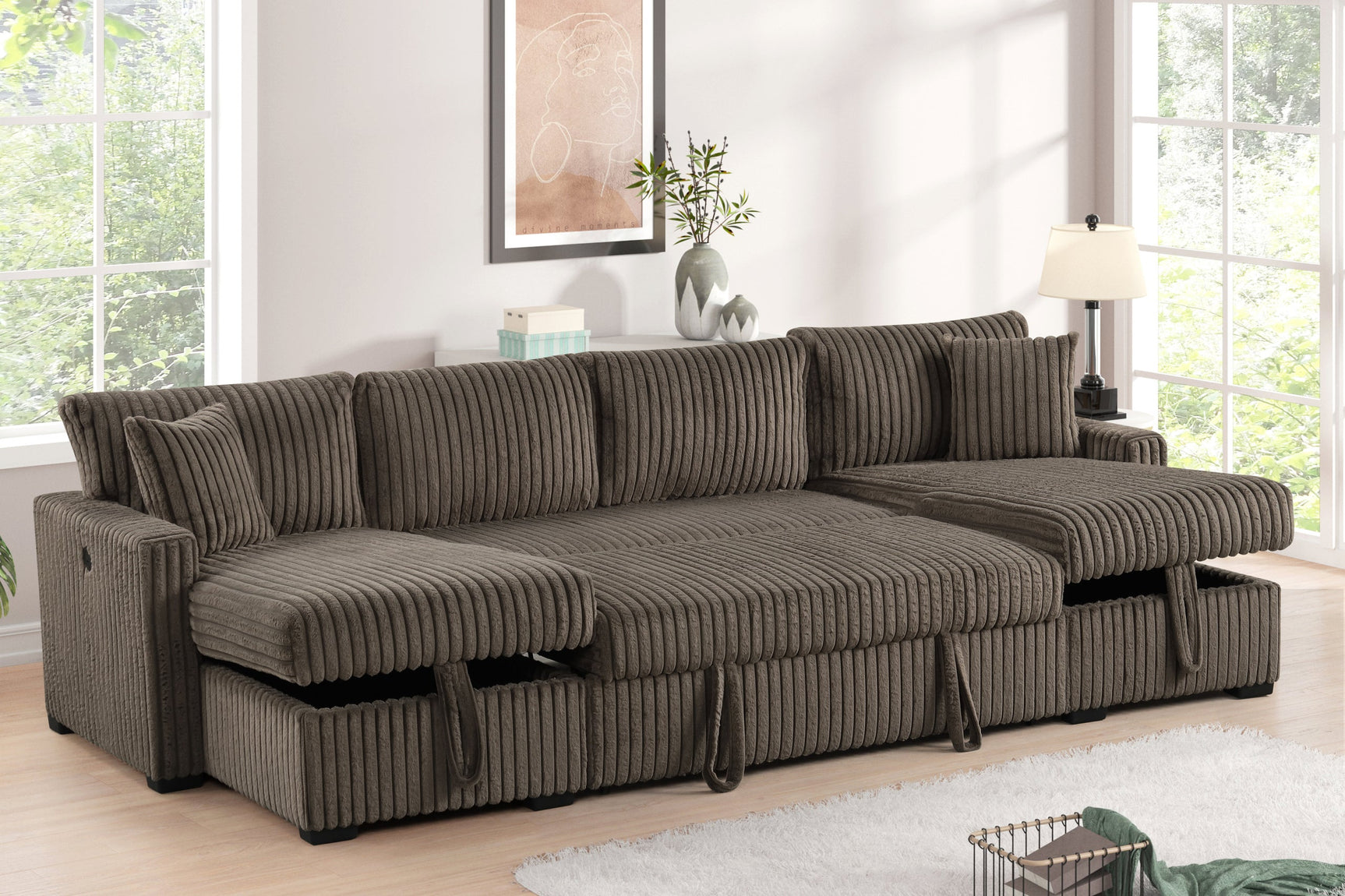 Side view of July Mocha Double Storage Chaise Sectional