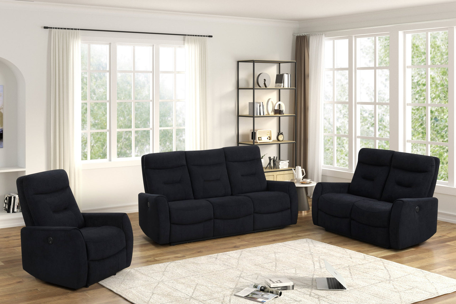 Nina Black Fabric 3-Piece Power Reclining Set reclining position