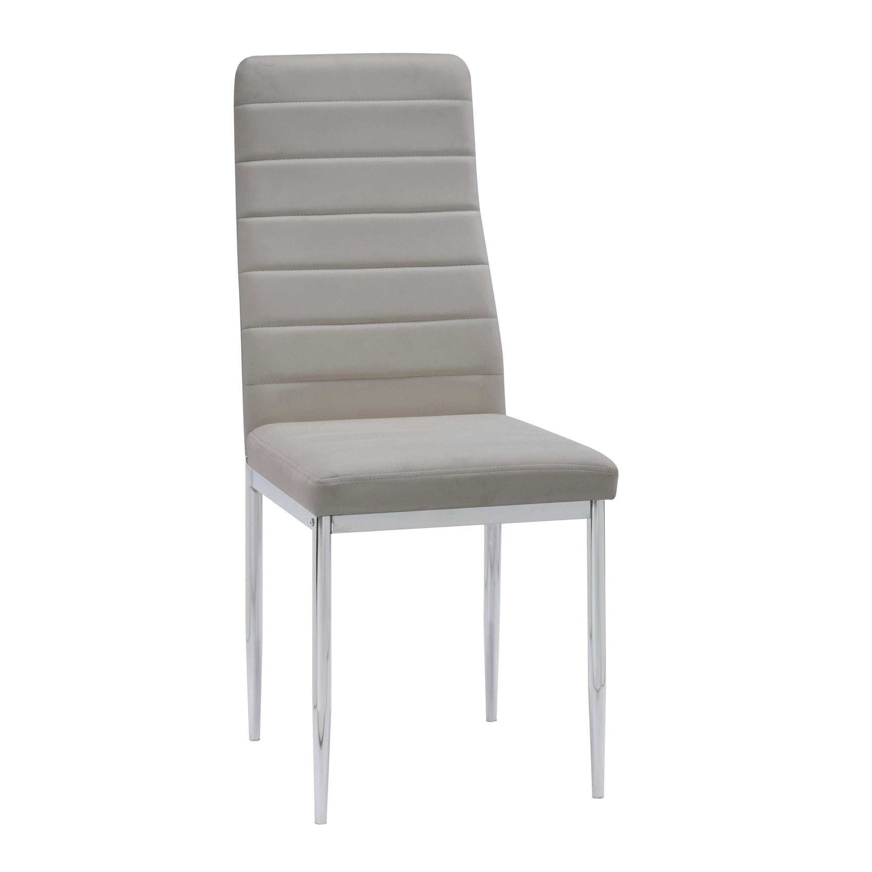Side angle of Diane Gray Round Dining Room Set with chairs and table in gray finish
