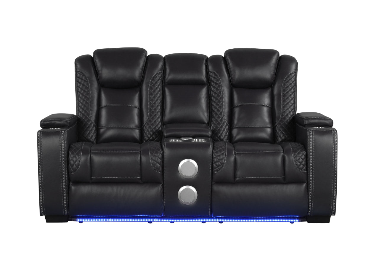 Close-up of sofa arm with storage compartment