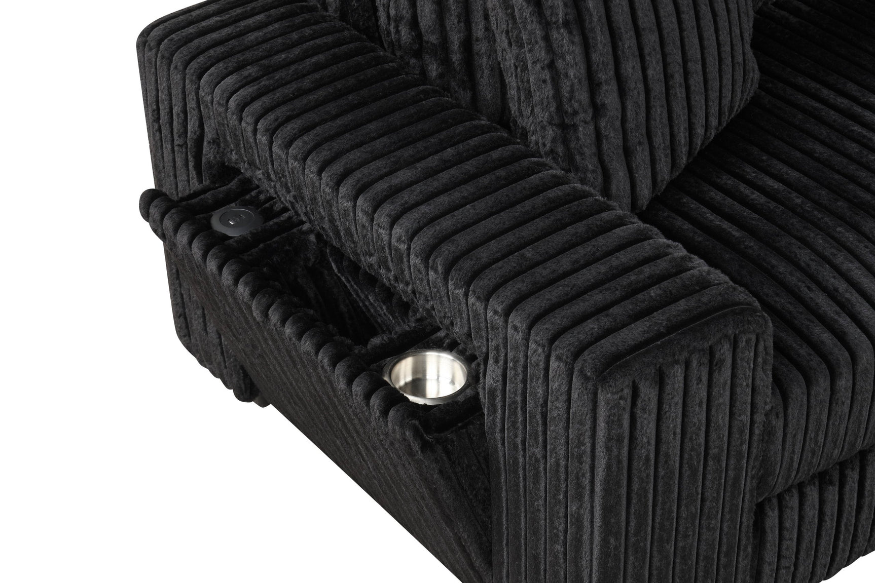 Bazooka Black 7-Piece Sectional Sofa close-up showing corduroy fabric detail