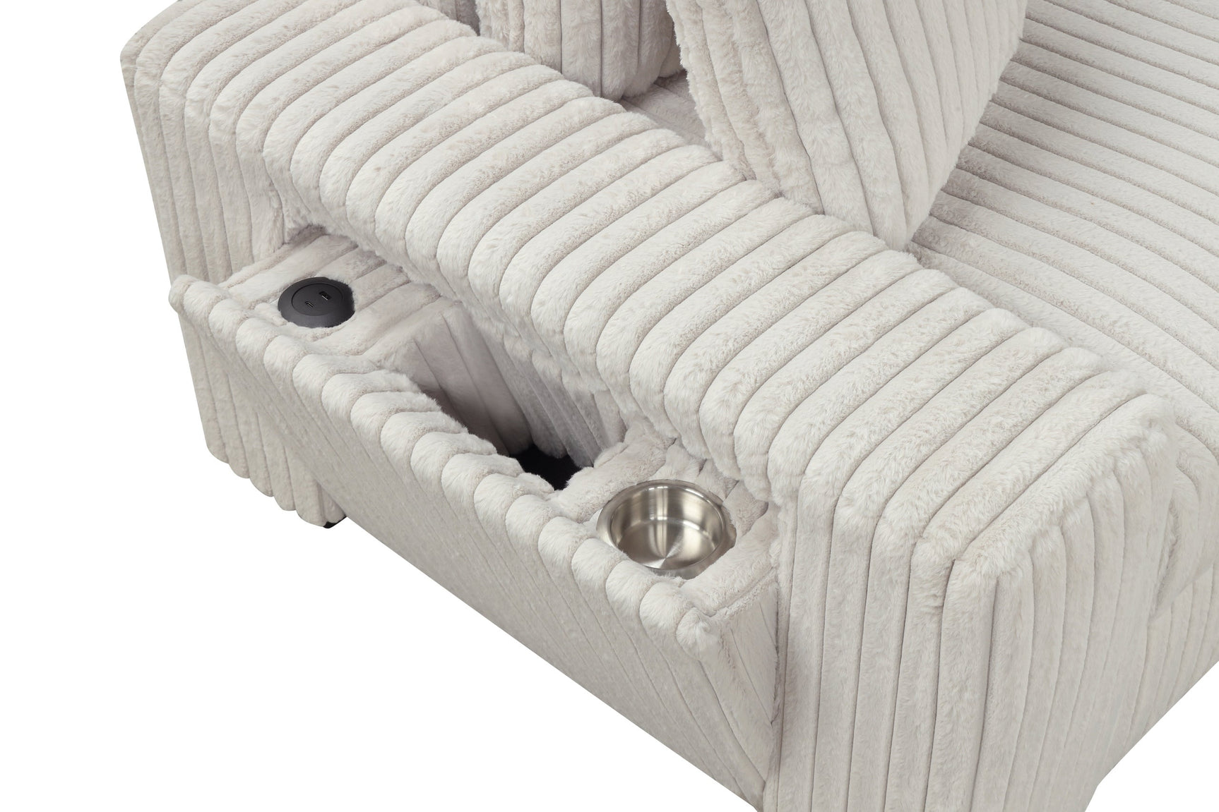Close-up detail of beige corduroy fabric on Bazooka 7-Piece Sectional sofa