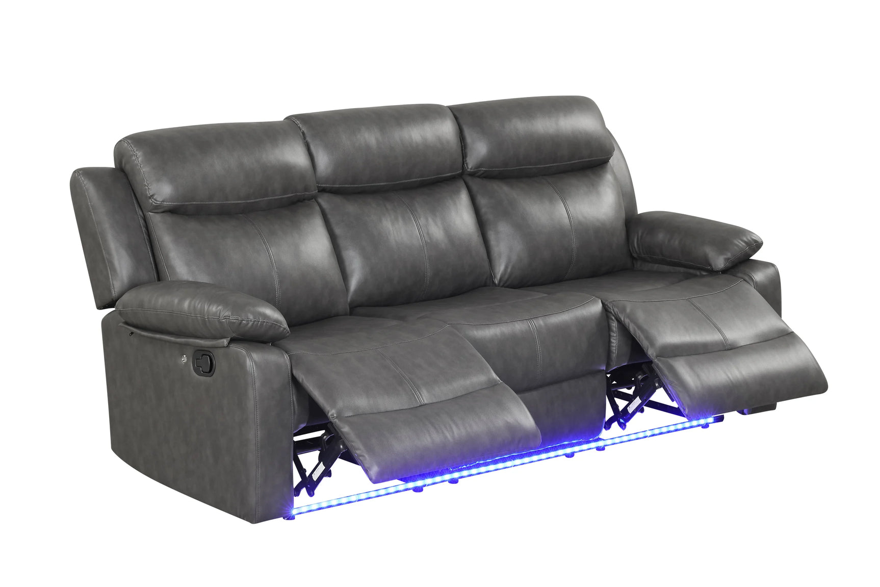 Gray leather gel recliner chair angled view