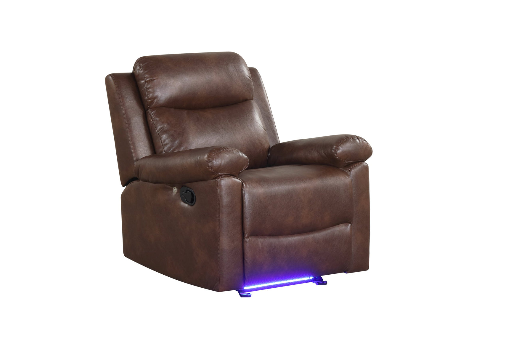 Isabel Espresso loveseat footrest with LED lights on