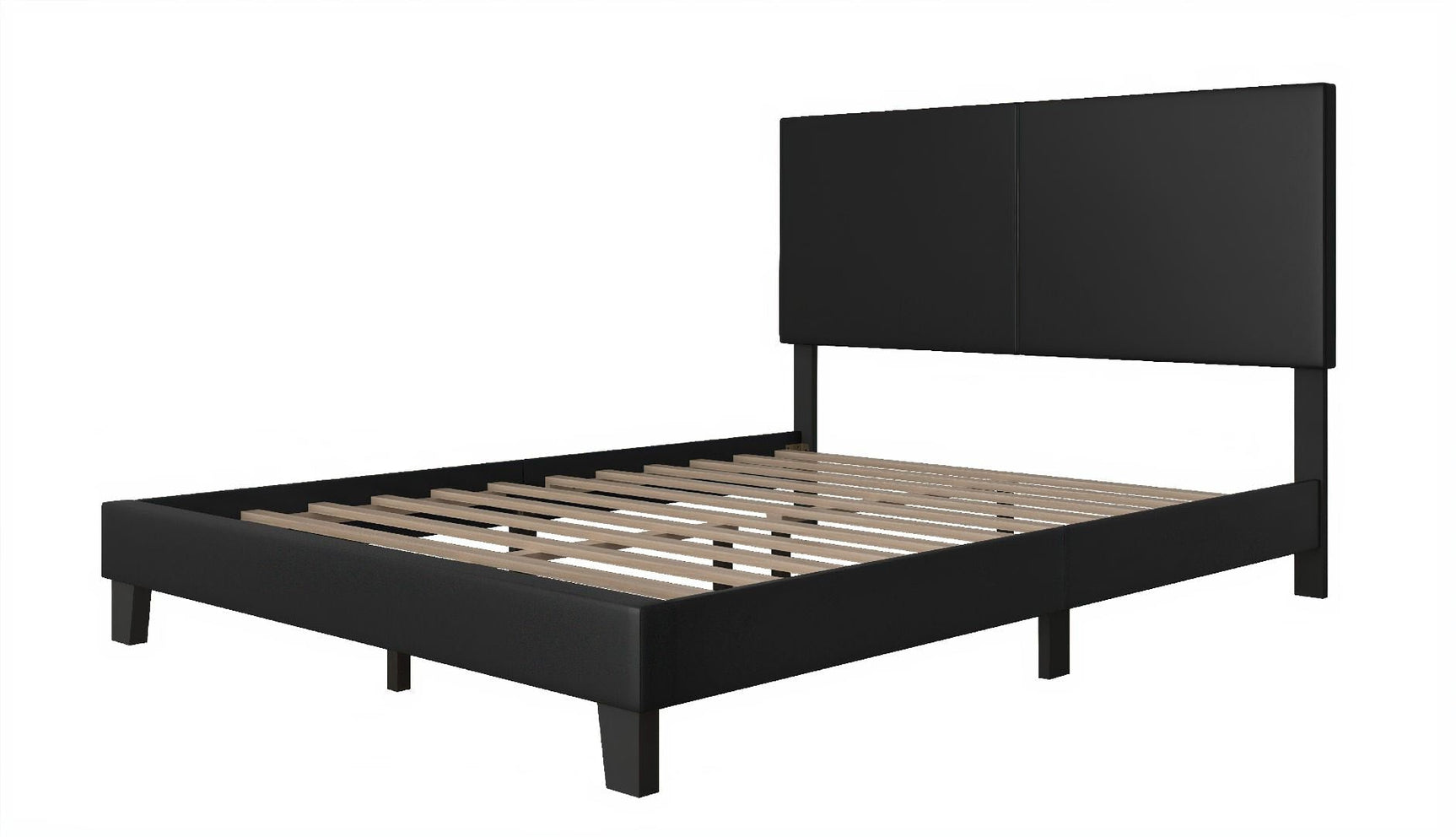 Latty black upholstered full size platform bed footboard detail