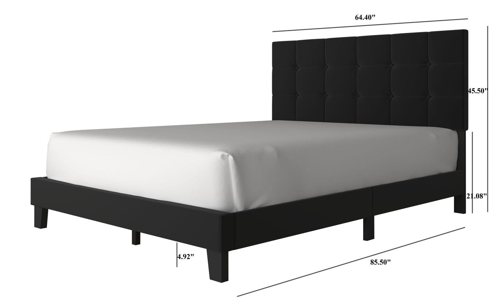 Nini Black Velvet Upholstered King Platform Bed, textured velvet detail