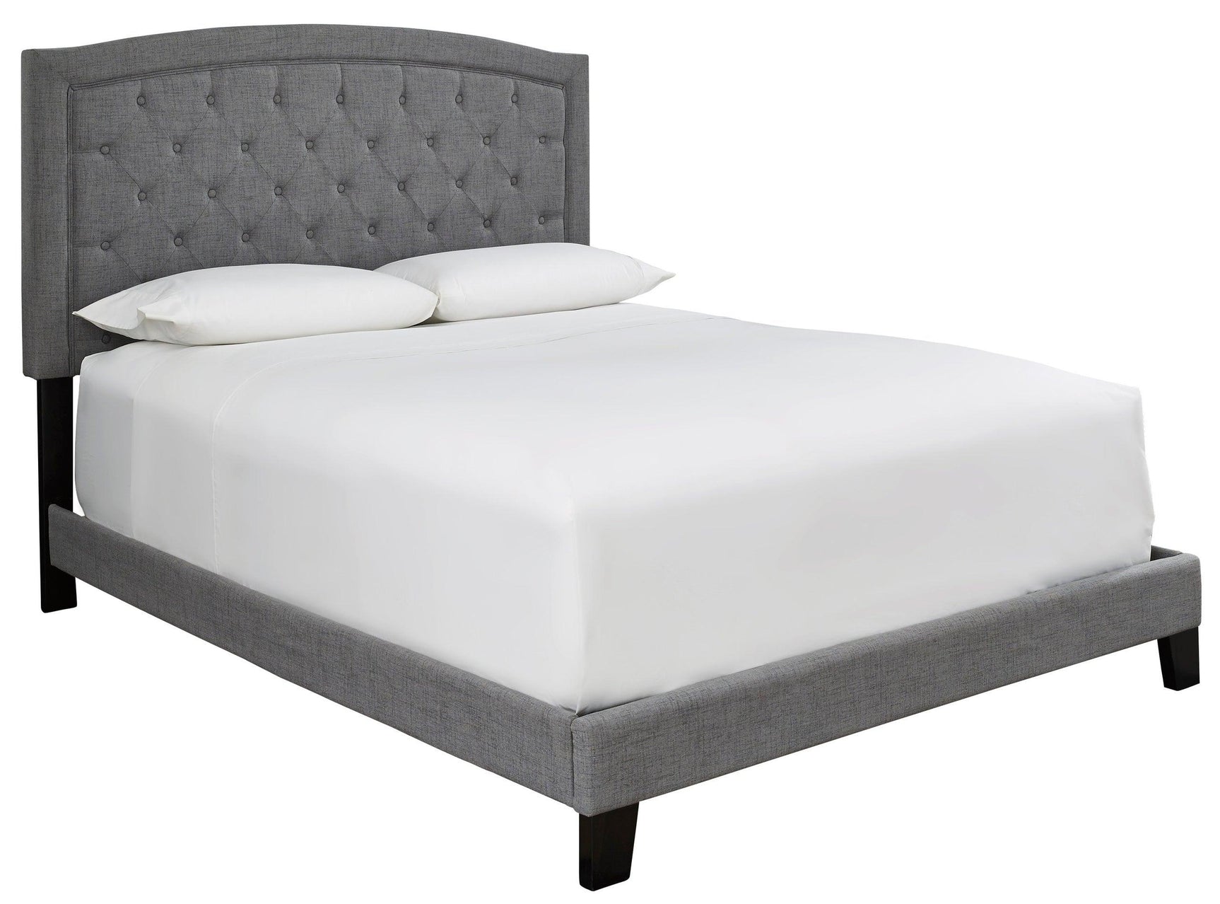 Side angle of Adelloni Gray Upholstered Tufted Platform Queen Bed