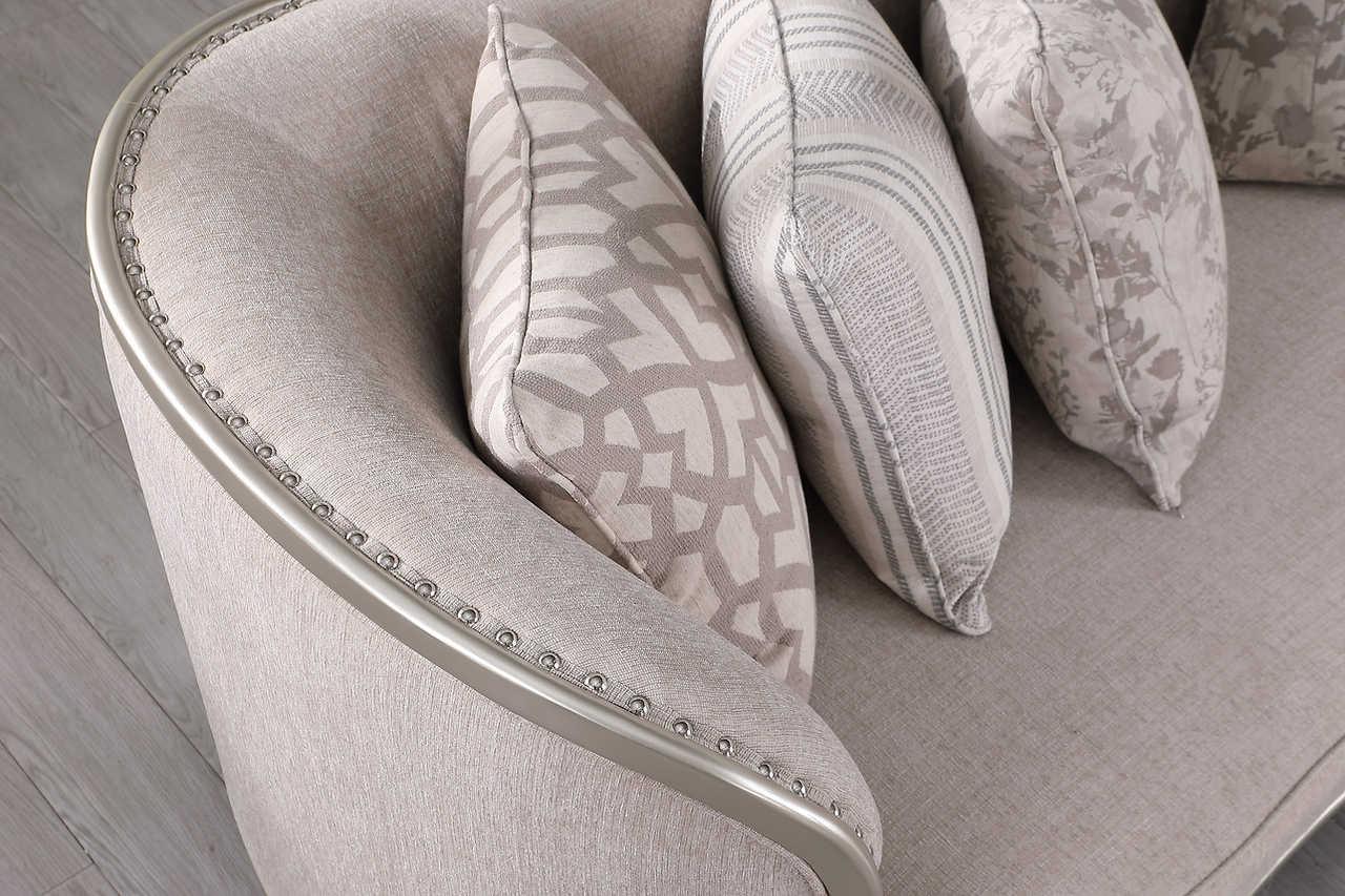 Bellisimo Light Grey Living Room Set detailed fabric and cushion