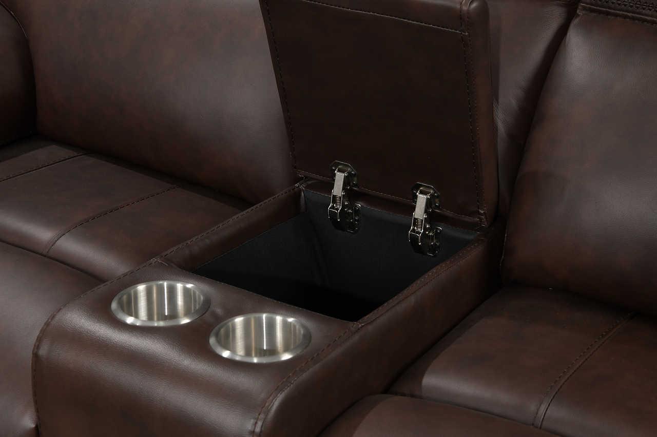 Set showing all three El Paso power reclining pieces in dark brown leather match