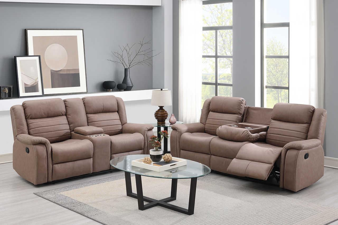 Max Tan reclining recliner angled view in tan microfiber