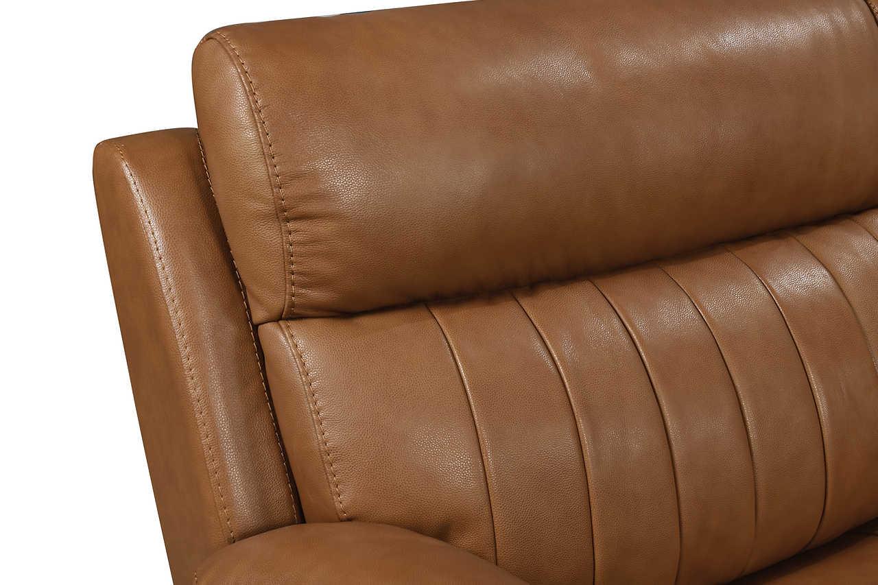 Back view showing camel leather match upholstery and stitching