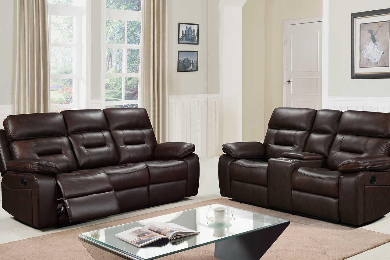 S8232 Dallas (Brown) (2Pcs Reclining Sofa And Loveseat (Leather Match)) - Ella Furniture