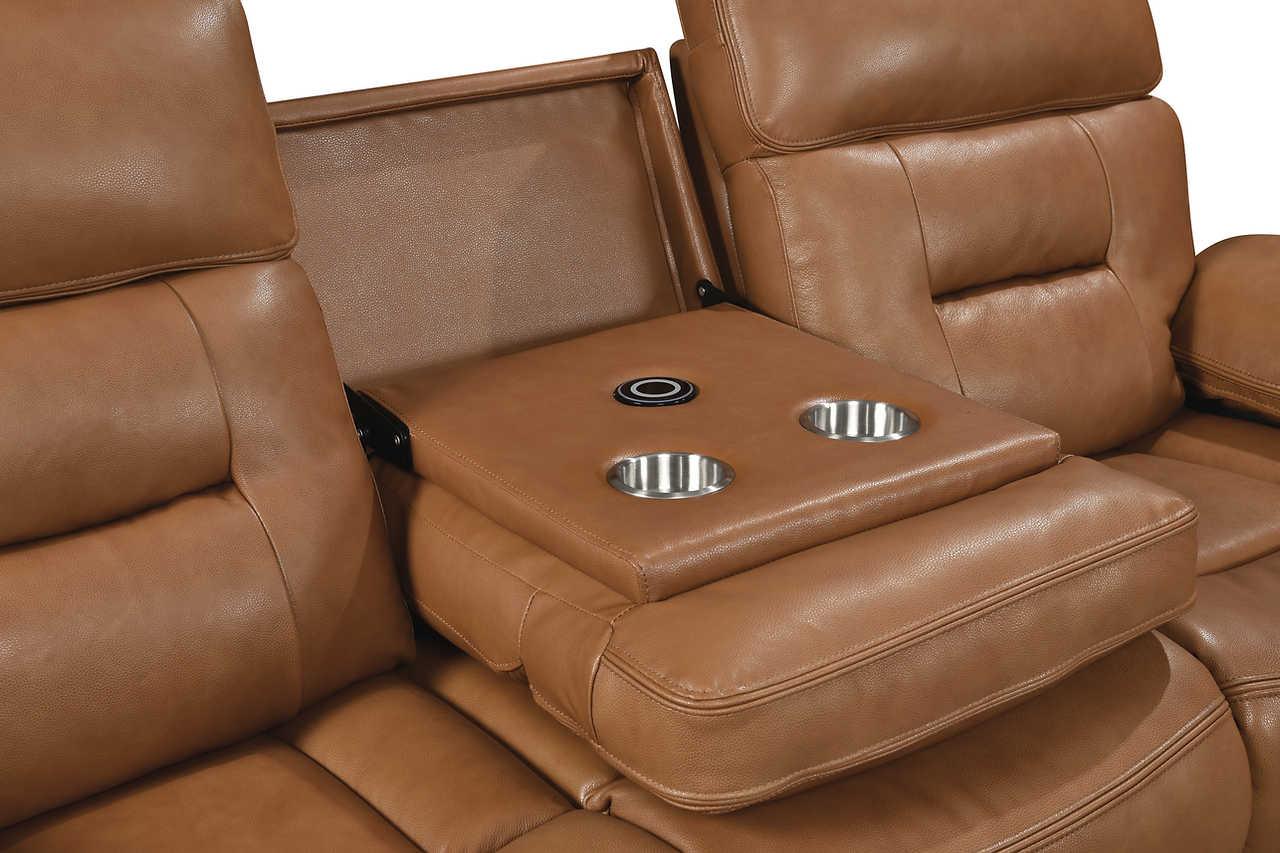 Dallas Camel reclining loveseat with console and cupholders