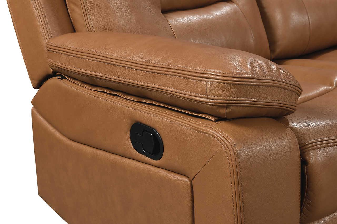 Detail of leather match upholstery texture on Dallas Camel set