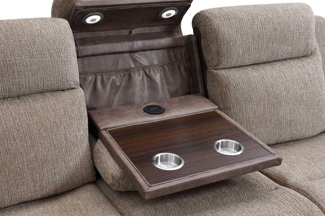 Wilbert Brown reclining loveseat with console and cupholder, front view