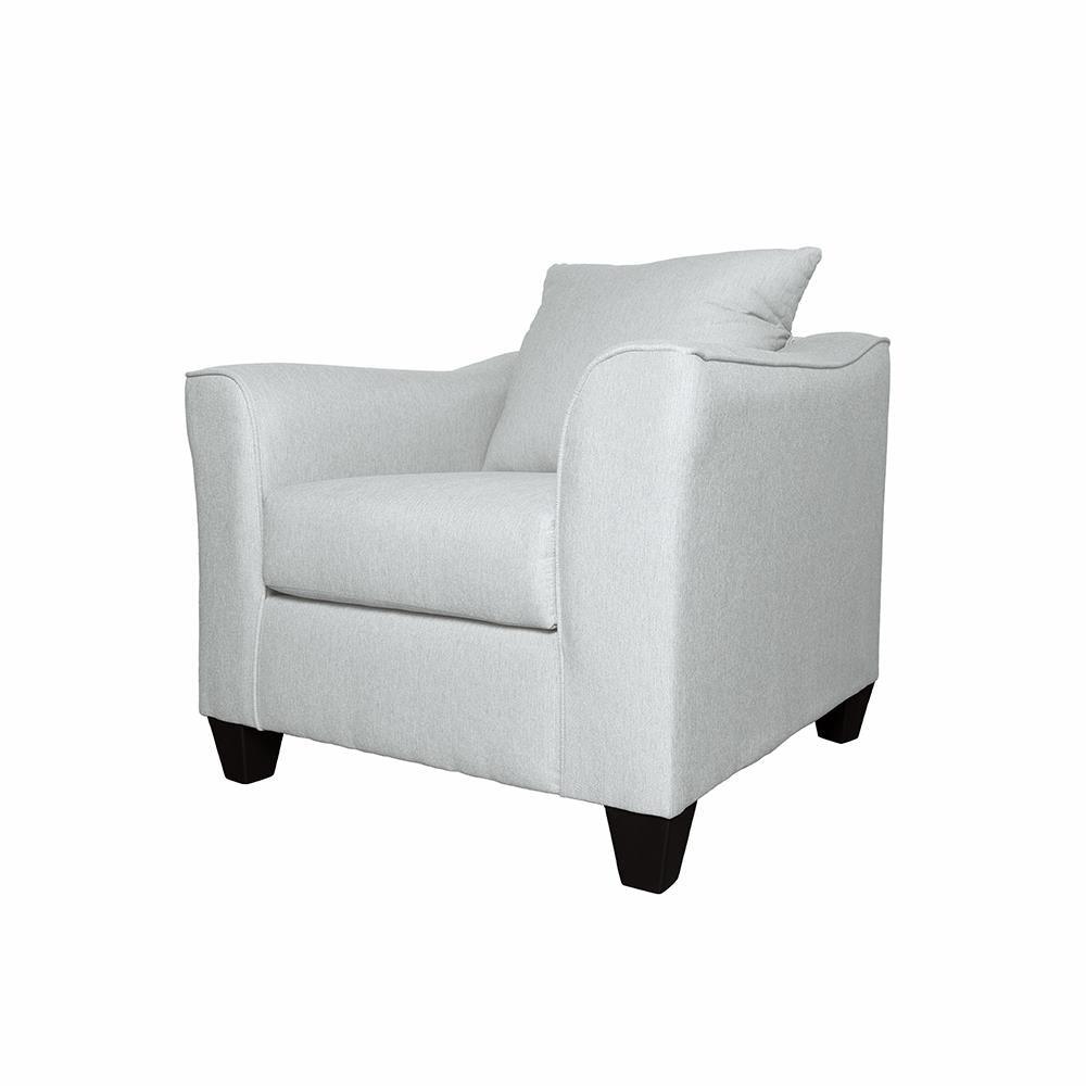Close-up of rounded track arms on Salizar grey mist chair