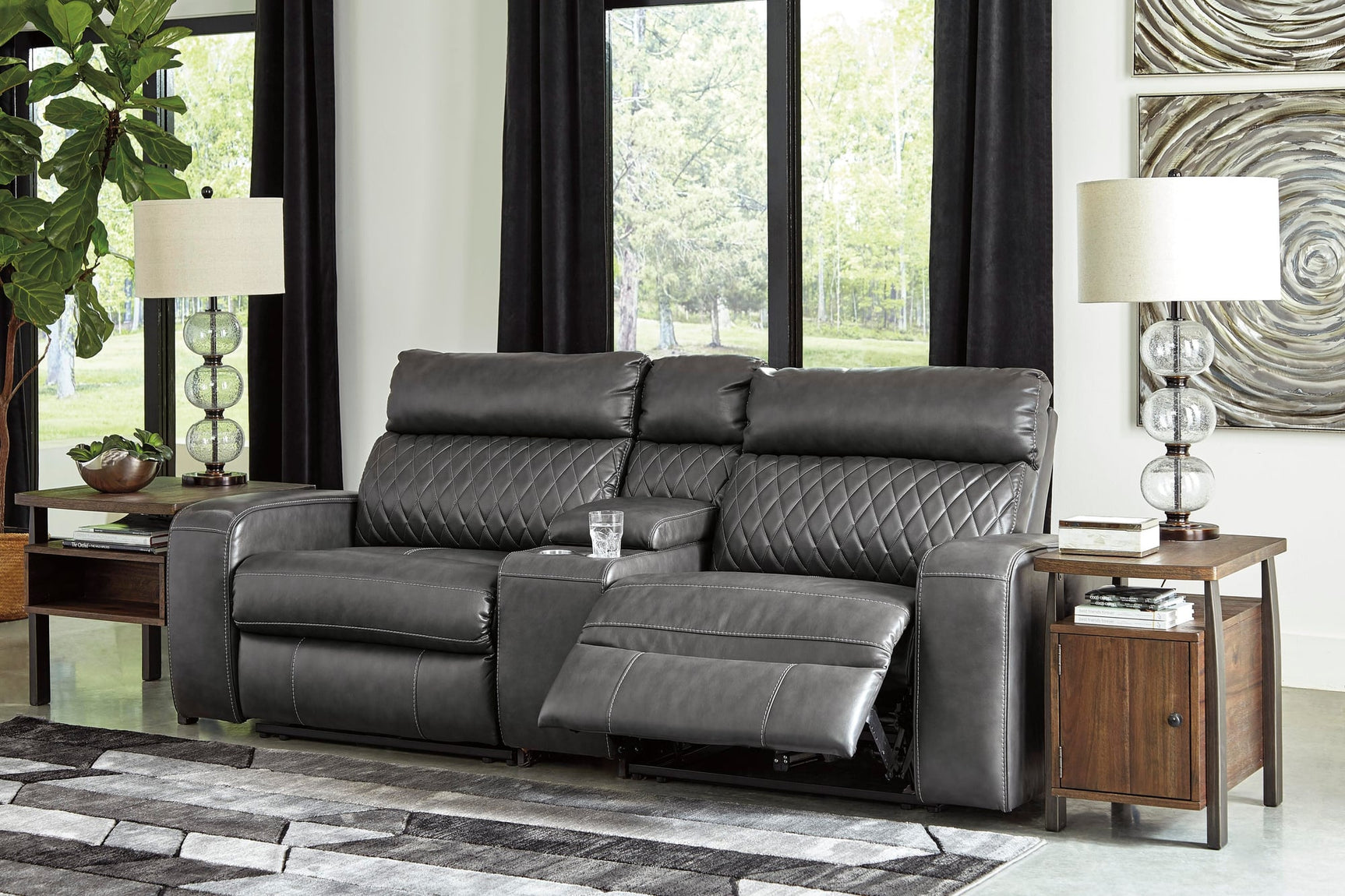 Samperstone Gray Faux Leather 3-Piece Power Reclining Sectional Loveseat - image 1