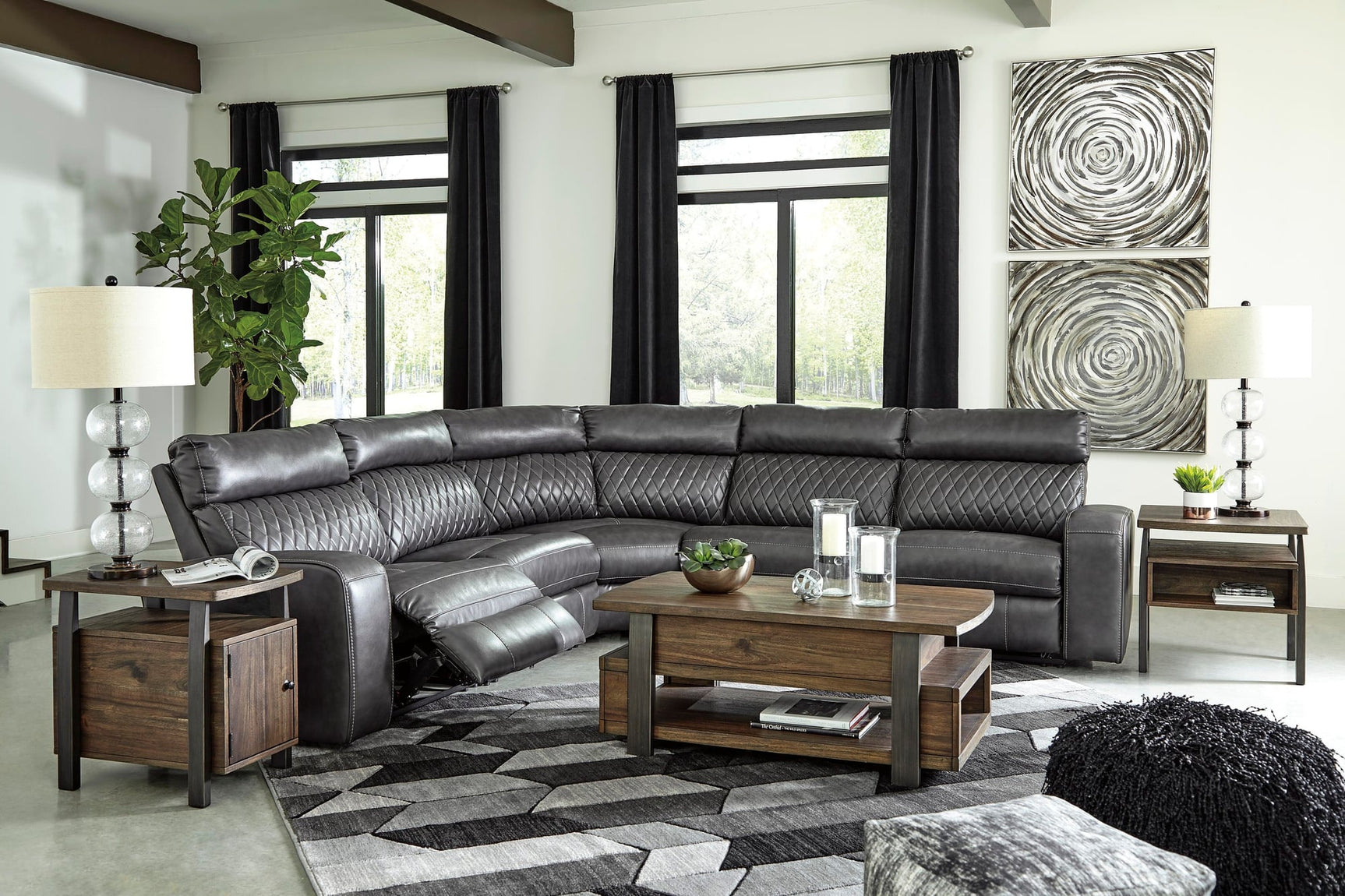 Samperstone Gray Faux Leather 5-Piece Power Reclining Sectional - image 6