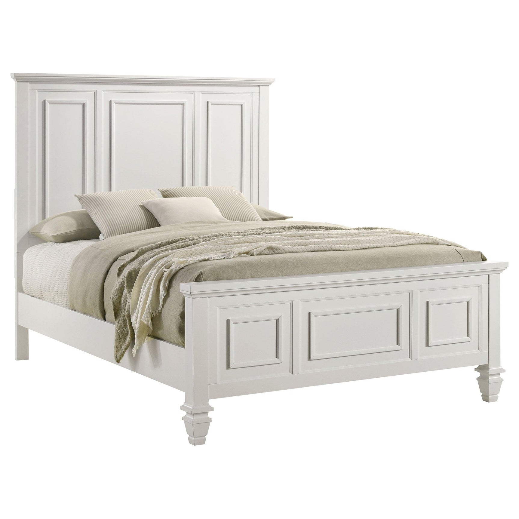 Sandy Beach White High Headboard Panel Bedroom Set bed side view