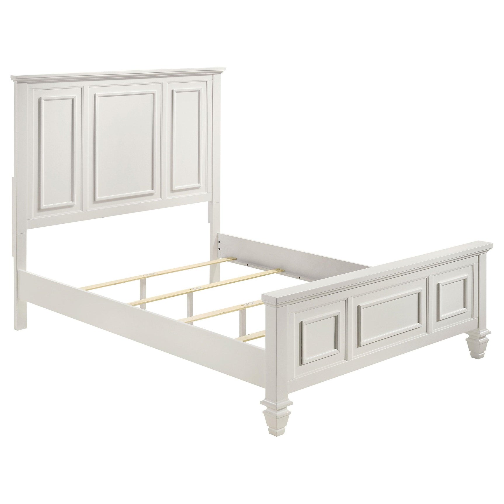 Sandy Beach White High Headboard Panel Bedroom Set bedroom view with bed and dresser