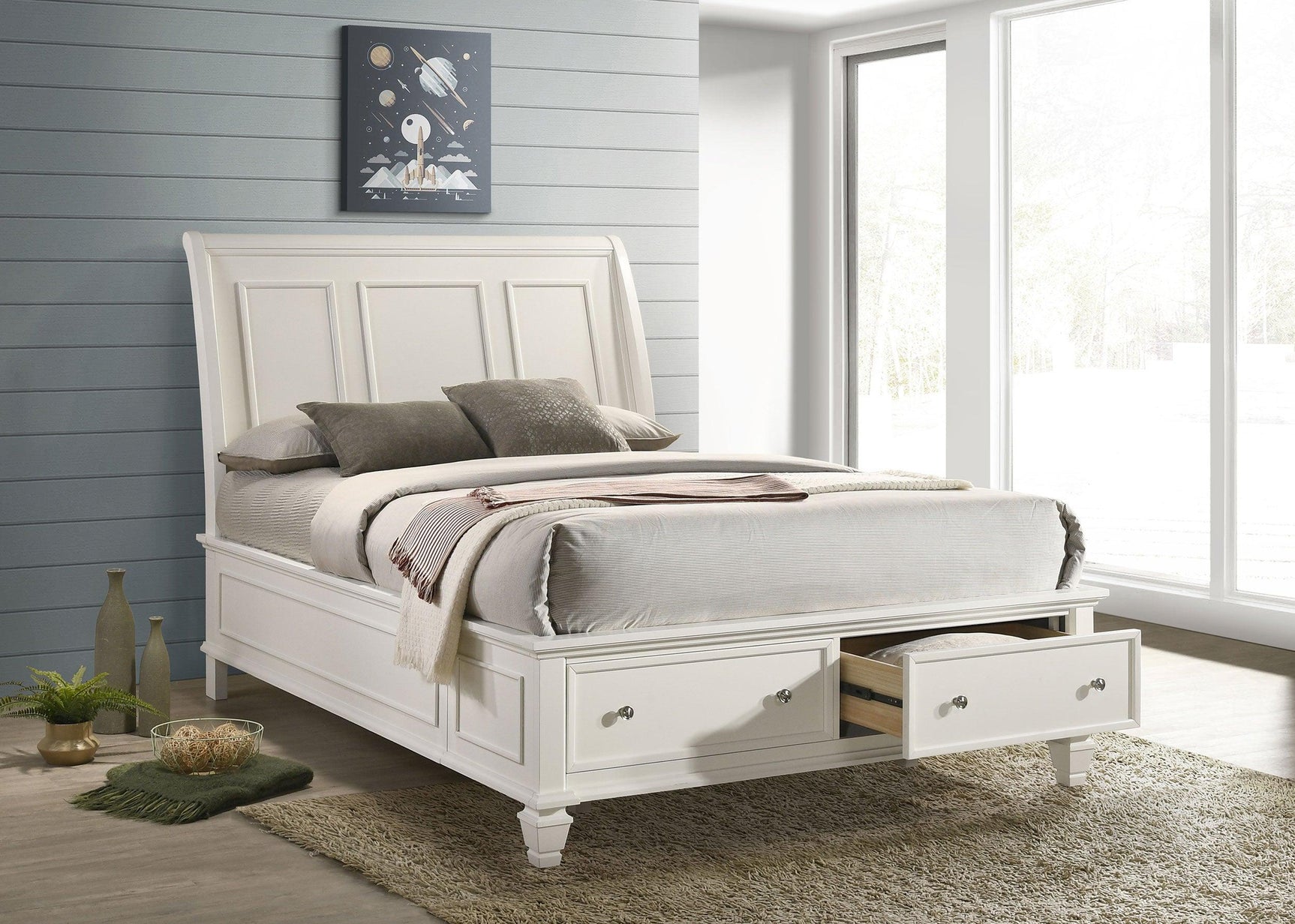 Sandy Beach White Storage Sleigh Bedroom Set side view bed