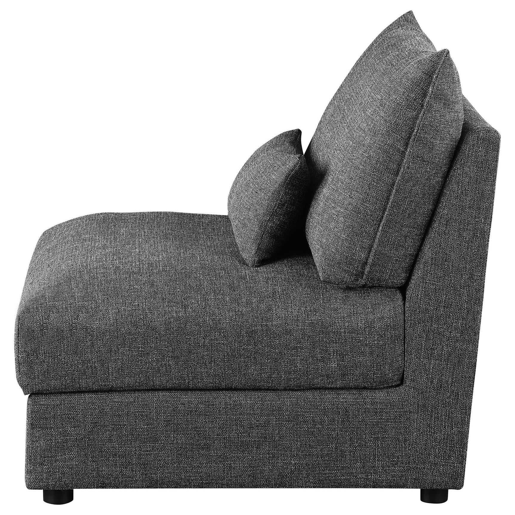 Sasha Barely Black Upholstered Armless Chair lumbar pillow detail
